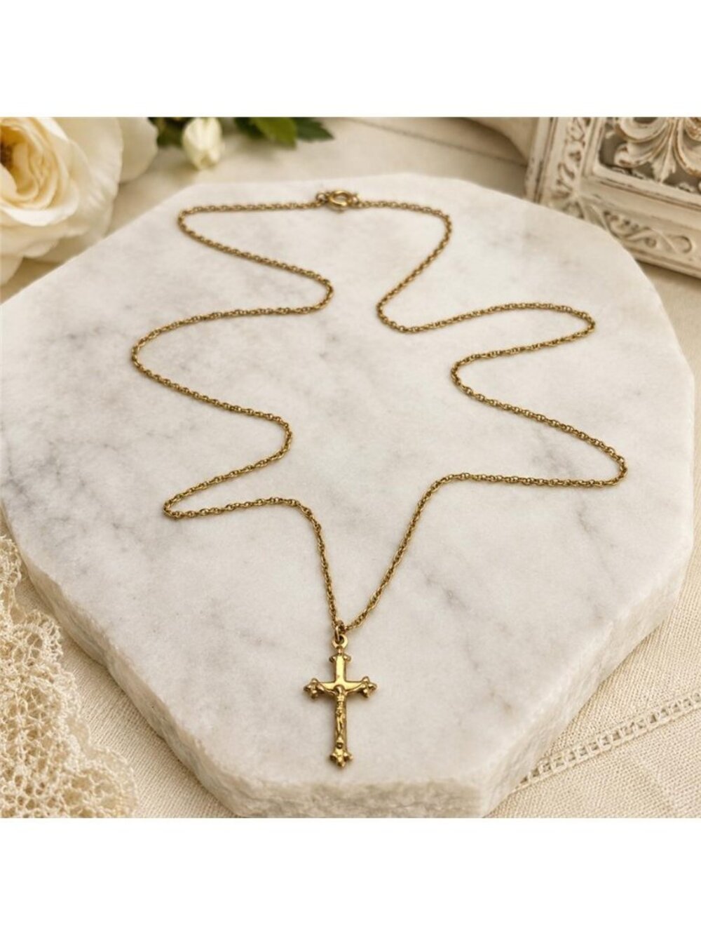 Vintage PPC 1/20 14K Gold Filled Crucifix Cross Necklace 18 In Religious Pendant